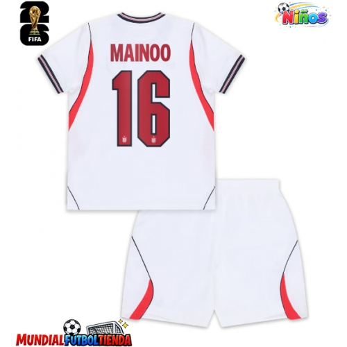 Camiseta Inglaterra Kobbie Mainoo #16 Primera Equipación Replica Mundial 2026 para niños mangas cortas (+ Pantalones cortos)